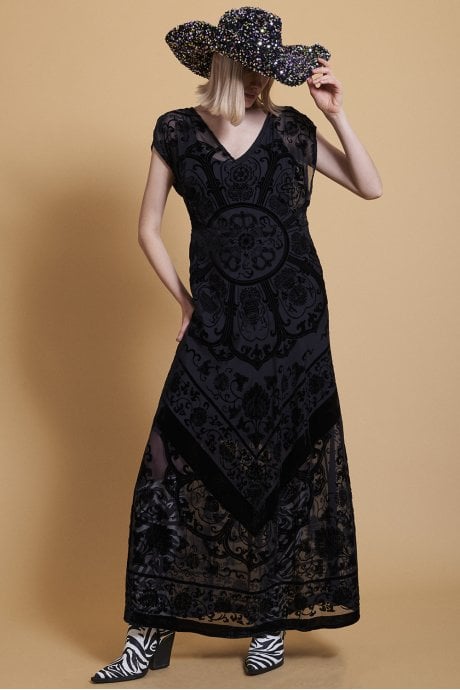 JAYLEY Black Silk Devore Dress