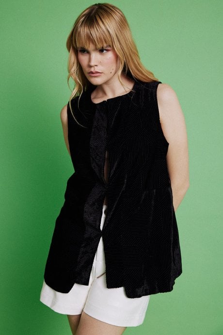 JAYLEY Black Silk Devore Gilet | Waistcoat