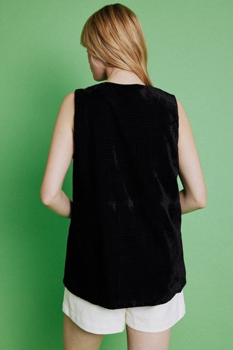 JAYLEY Black Silk Devore Gilet | Waistcoat