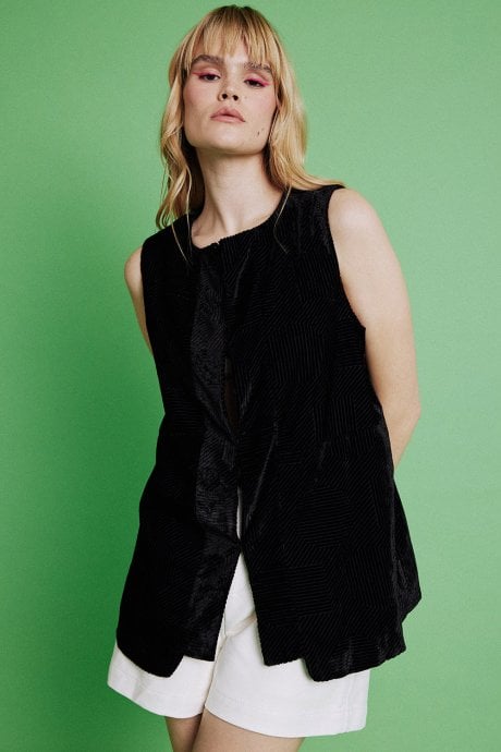 JAYLEY Black Silk Devore Gilet | Waistcoat