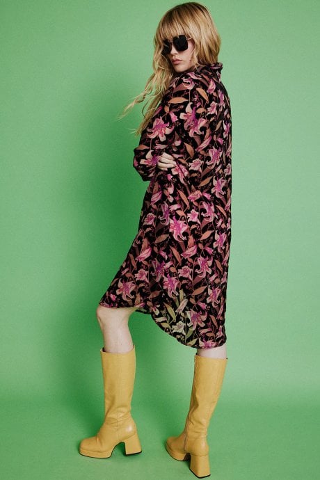 JAYLEY Black Silk Devore Shirt Dress