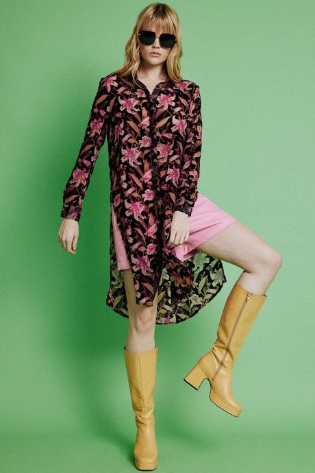 JAYLEY Black Silk Devore Shirt Dress