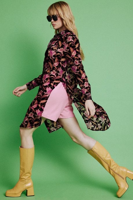 JAYLEY Black Silk Devore Shirt Dress