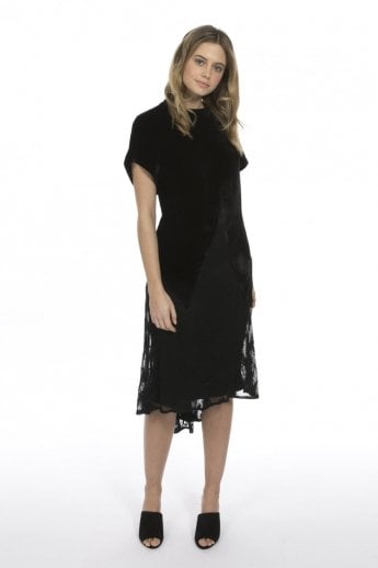 JAYLEY Black Silk Devore Vintage Lace Dress