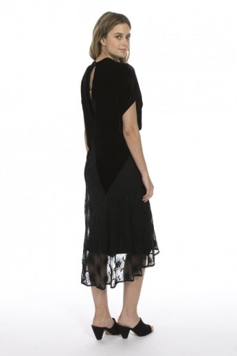 JAYLEY Black Silk Devore Vintage Lace Dress