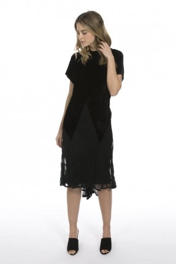JAYLEY Black Silk Devore Vintage Lace Dress