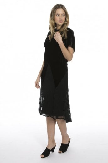 JAYLEY Black Silk Devore Vintage Lace Dress