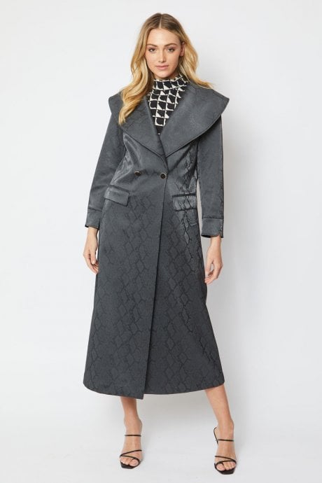 JAYLEY Black Trench Style Faux Suede Maxi Coat