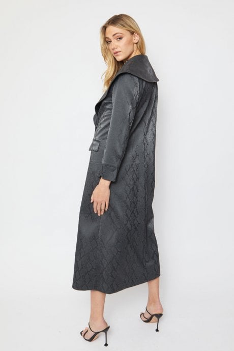 JAYLEY Black Trench Style Faux Suede Maxi Coat