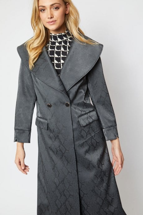 JAYLEY Black Trench Style Faux Suede Maxi Coat