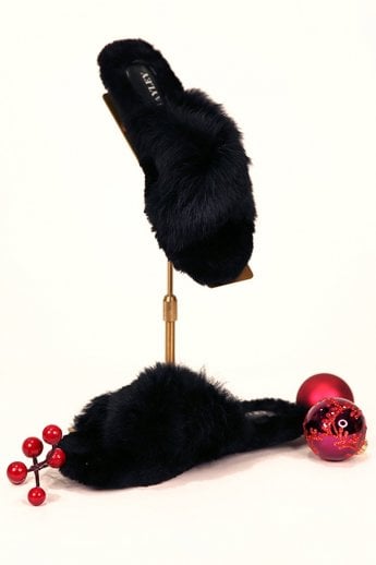 JAYLEY Black Unisex Coney Fur Slippers