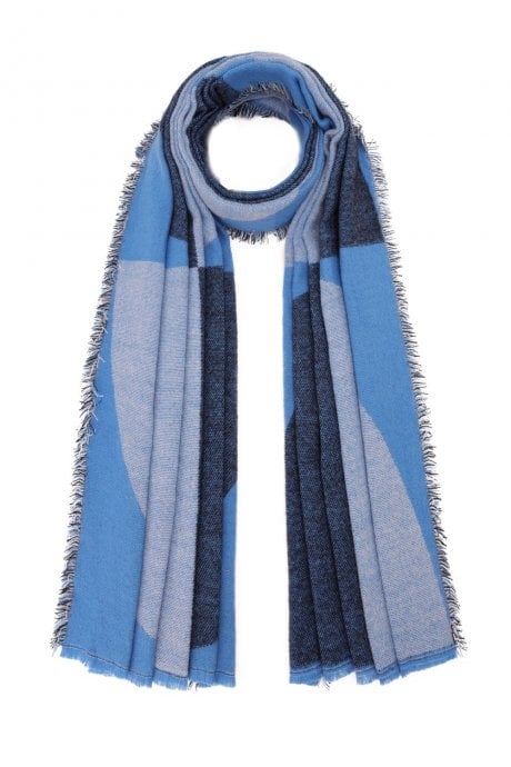 JAYLEY Blue Abstract Cashmere Blend Scarf
