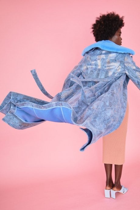 JAYLEY Blue Alysha Faux Suede Print Coat