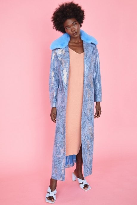 JAYLEY Blue Alysha Faux Suede Print Coat