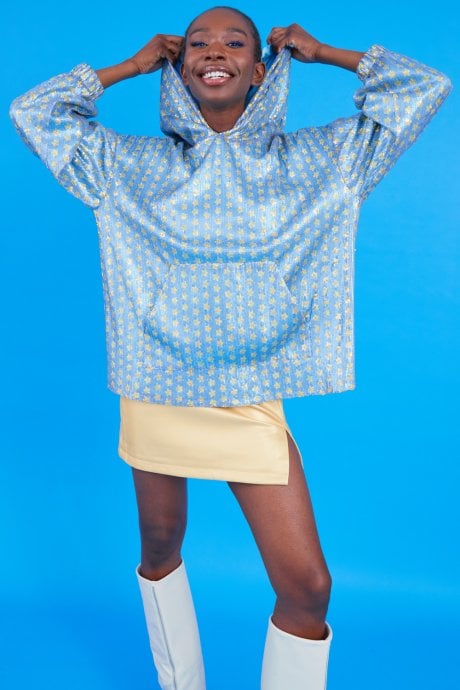 JAYLEY Blue and Gold Sequin Hoodie
