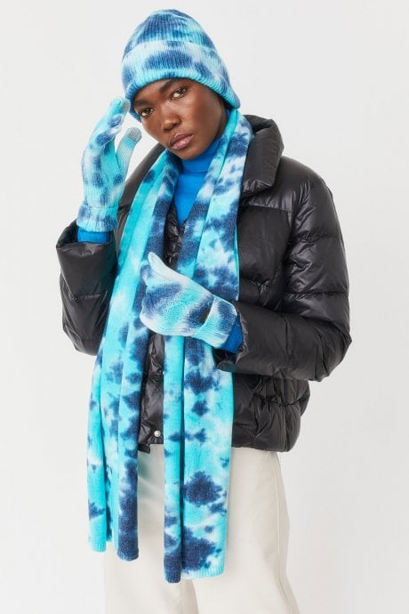 JAYLEY Blue and Green Cashmere Blend Tie Dye Scarf
