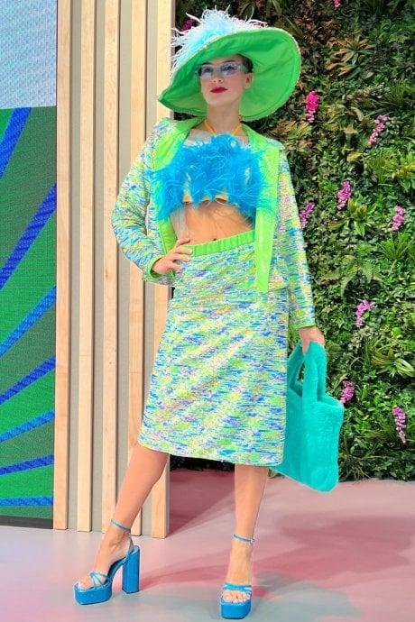 JAYLEY Blue And Green Sequin Blazer With Eco Leather Lapels