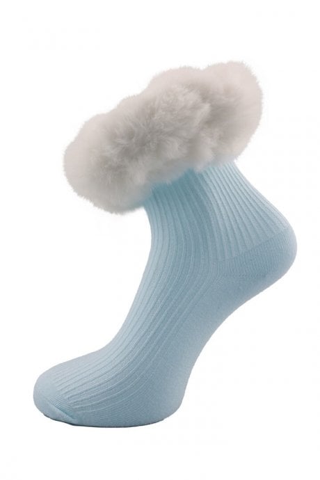 JAYLEY Blue and White Faux Fur Trim Socks