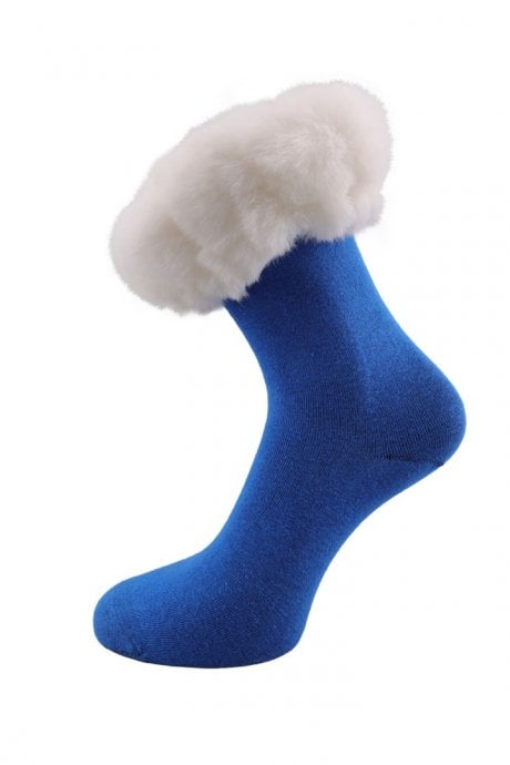 JAYLEY Blue and white Faux Fur Trim Socks