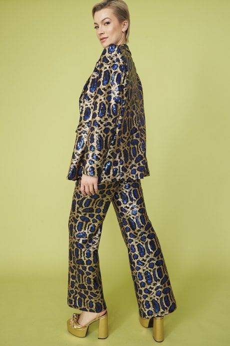 JAYLEY Blue Animal Print Sequin Blazer