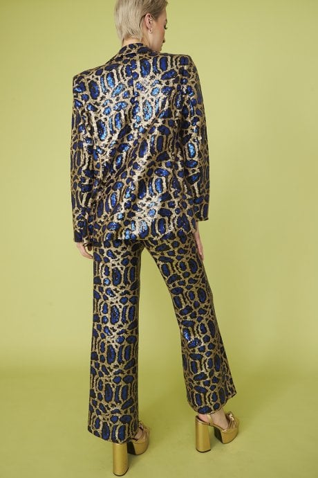 JAYLEY Blue Animal Print Sequin Blazer