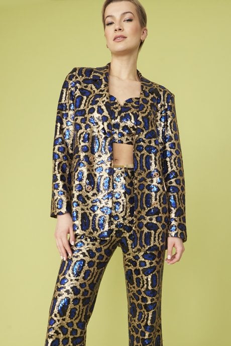 JAYLEY Blue Animal Print Sequin Blazer
