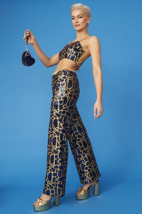 JAYLEY Blue Animal Print Sequin Bralet