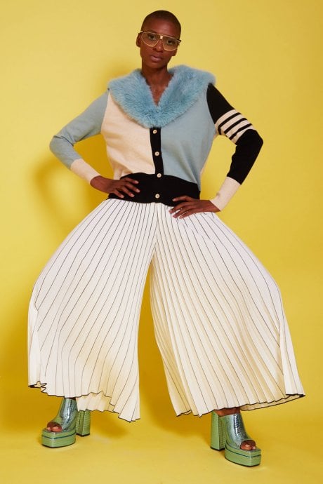 JAYLEY Blue Banana Peel Cardigan With Faux Fur Collar