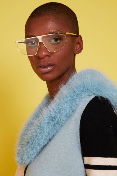 JAYLEY Blue Banana Peel Cardigan With Faux Fur Collar