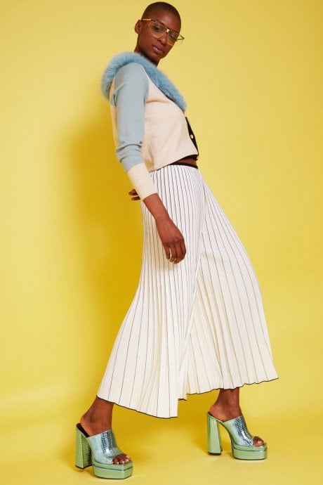 JAYLEY Blue Banana Peel Cardigan With Faux Fur Collar