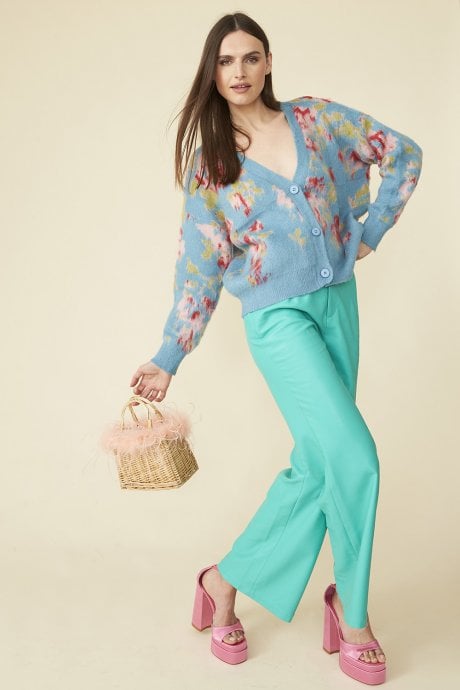 JAYLEY Blue Banana Peel Floral Cardigan