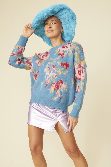JAYLEY Blue Banana Peel Floral Jumper