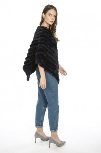 JAYLEY Blue Cashmere Blend Faux Fur Poncho