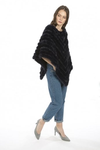 JAYLEY Blue Cashmere Blend Faux Fur Poncho