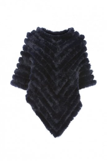 JAYLEY Blue Cashmere Blend Faux Fur Poncho