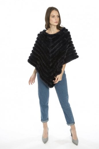 JAYLEY Blue Cashmere Blend Faux Fur Poncho
