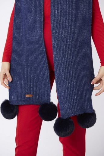 JAYLEY Blue Cashmere Blend Scarf With Pom Pom