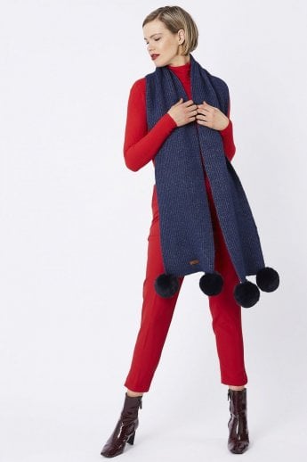JAYLEY Blue Cashmere Blend Scarf With Pom Pom