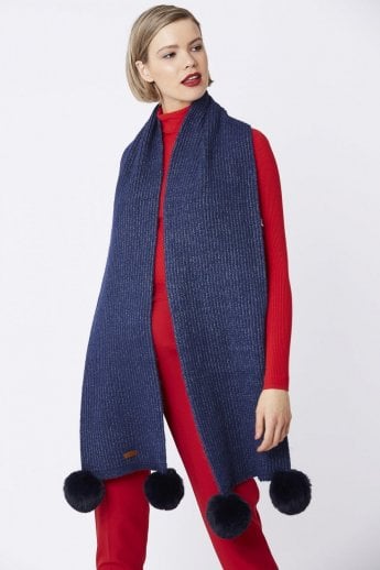JAYLEY Blue Cashmere Blend Scarf With Pom Pom