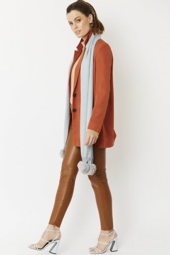 JAYLEY Blue Cashmere Blend Wrap With Faux Fur Heart Poms