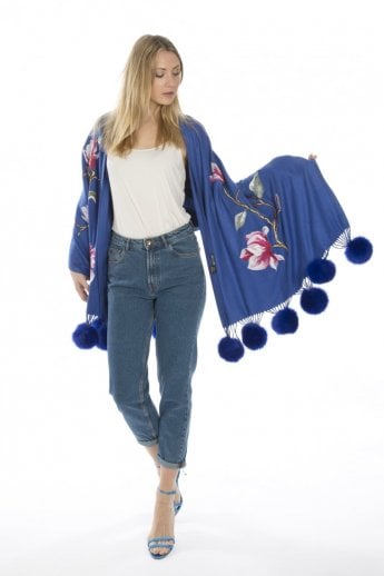JAYLEY Blue Cashmere Blended Wrap