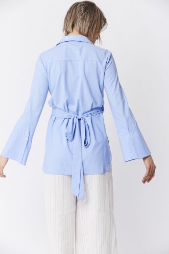 JAYLEY Blue Cotton Blend Wrap Top