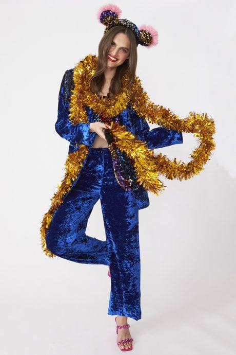 JAYLEY Blue Crushed Velvet Blazer Jacket