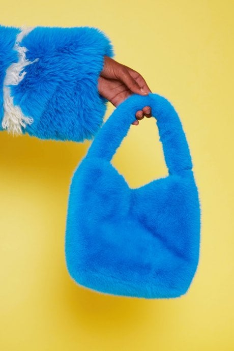 JAYLEY Blue Eco Bamboo Faux Fur Tote Bag