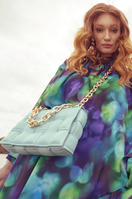 JAYLEY Blue Eco Leather Cross Woven Clutch Bag with Gold Chain