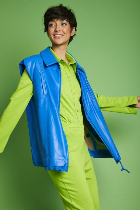 JAYLEY Blue Eco Leather Gilet | Waistcoat