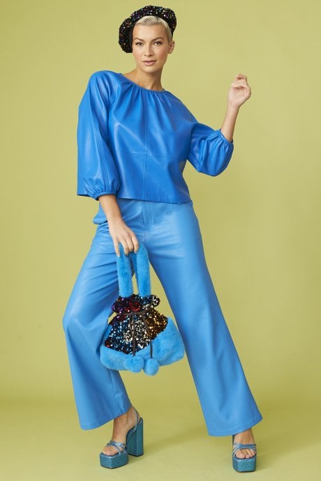 JAYLEY Blue Eco Leather Swing Top