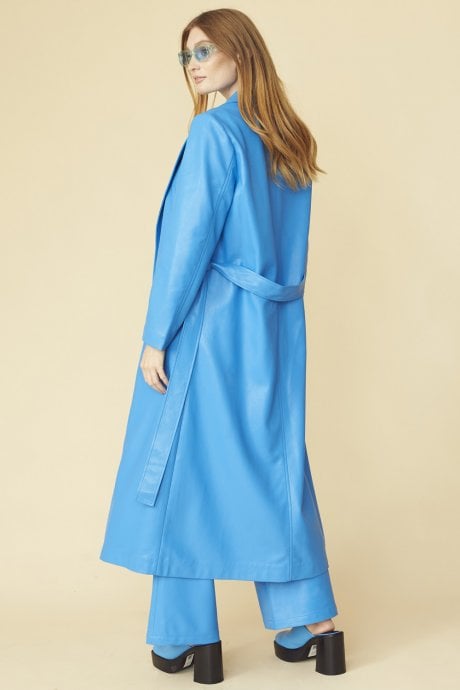 JAYLEY Blue Eco Leather Trench Coat