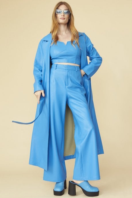 JAYLEY Blue Eco Leather Trench Coat