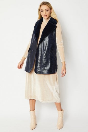 JAYLEY Blue Faux Cashmere Fur & Faux Suede Gilet | Waistcoat